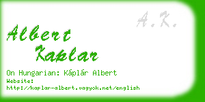 albert kaplar business card